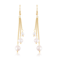 White Fresh Water Pearl Dangle Earrings in Silvertone