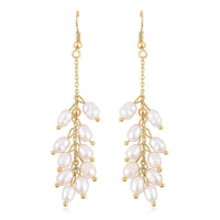White Freshwater Pearl Dangle Earrings in Goldtone