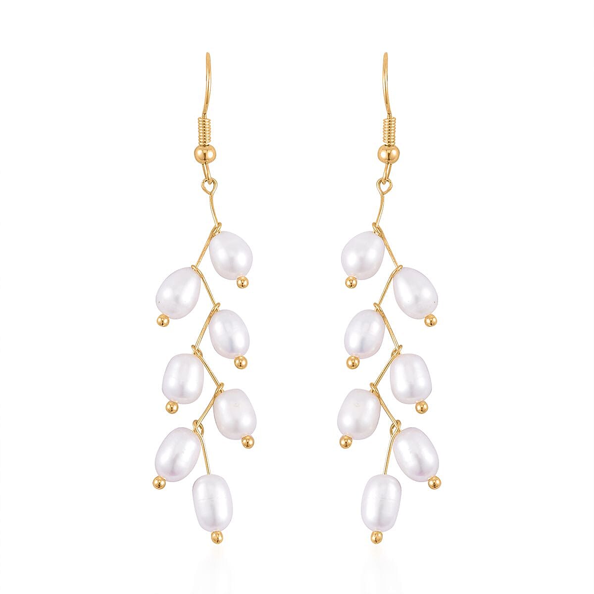 White Freshwater Pearl Dangle Earrings in Goldtone