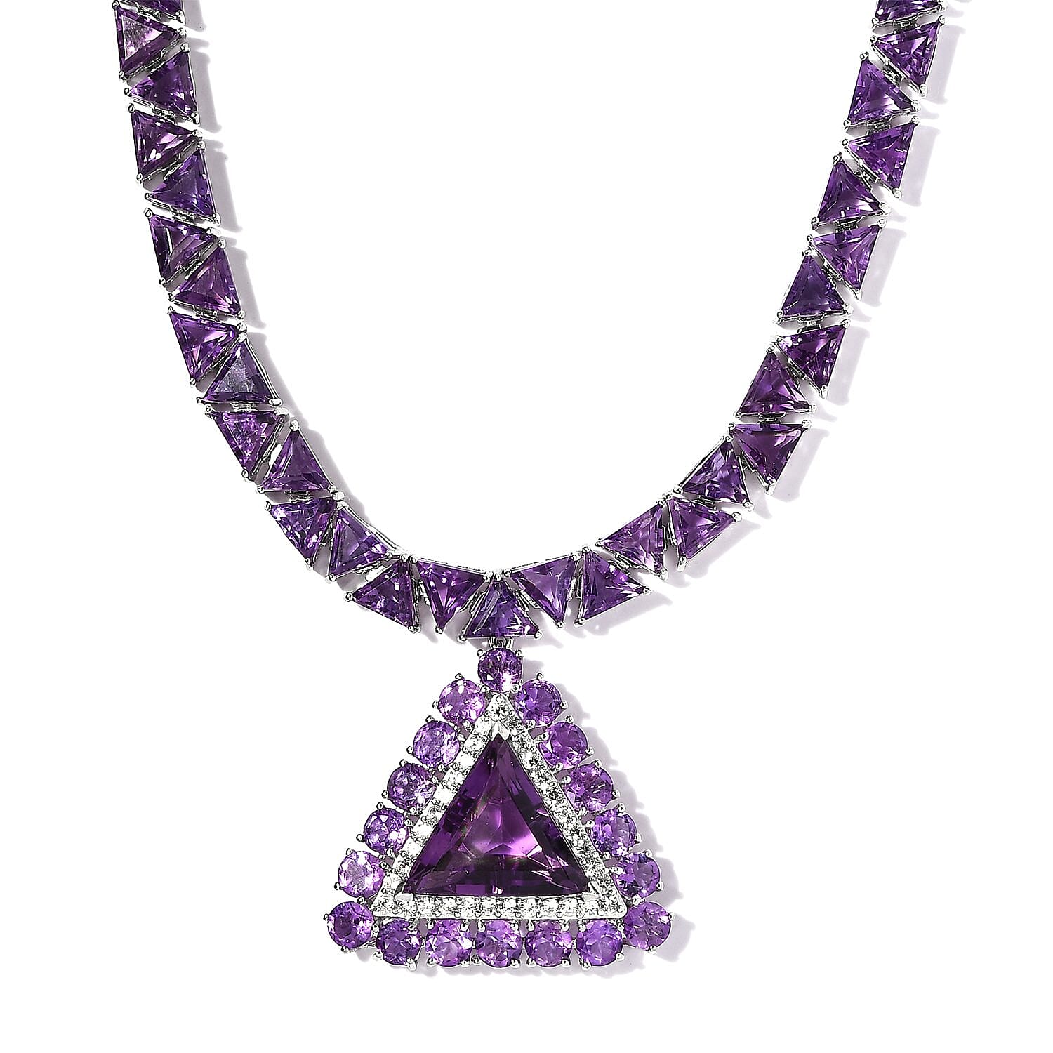 Rose De France Amethyst and White Zircon Necklace 18 Inches in Vermeil Rose Gold Over Sterling Silver 73.35 ctw