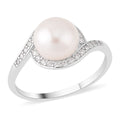 Freshwater Cultured Pearl and Simulated Diamond Bypass Ring in Rhodium Over Sterling Silver 0.40 ctw - Sticky add to cart bar