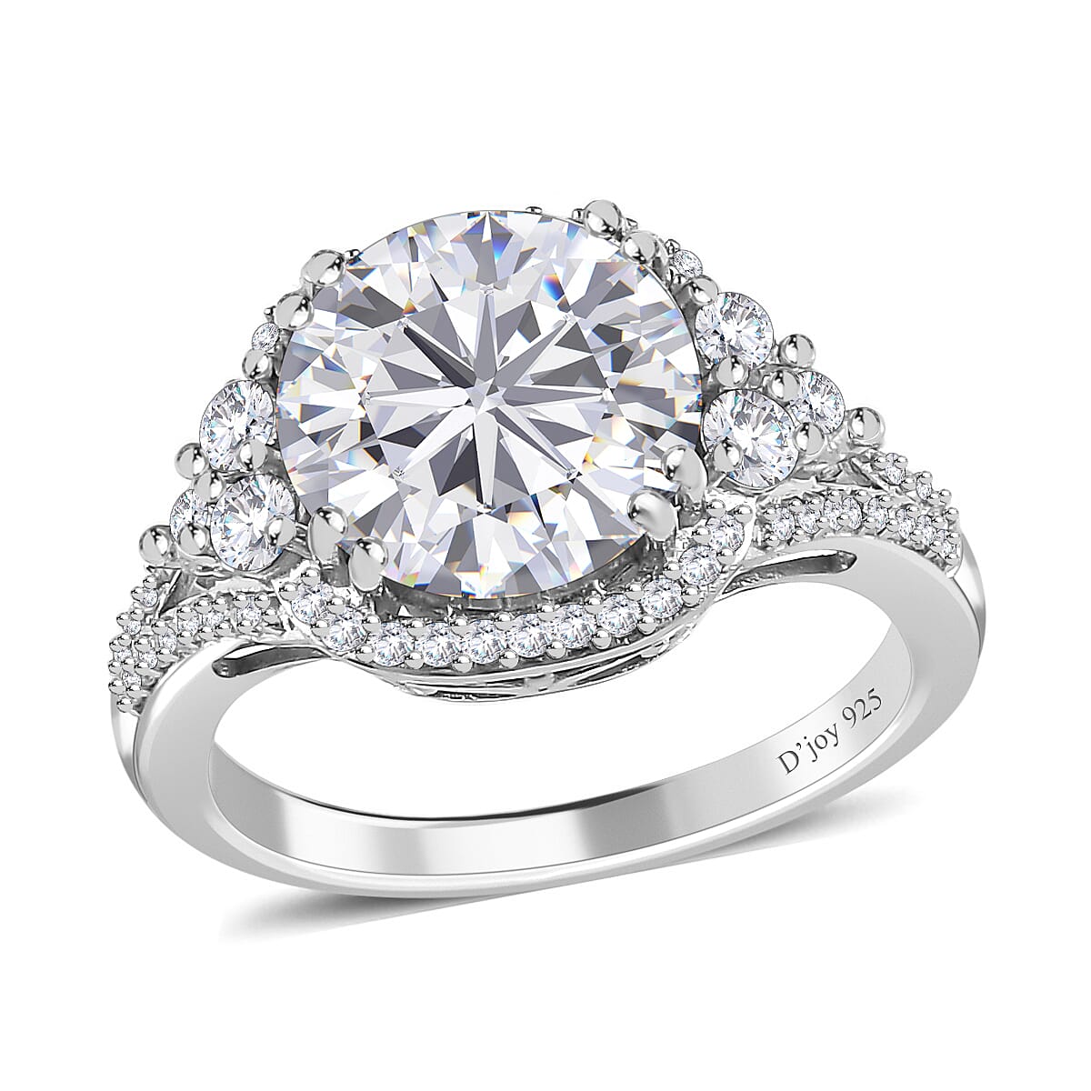 Moissanite Halo Ring in Platinum Over Sterling Silver 4.25 ctw (Del. in 7-10 Days)