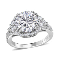 Moissanite Halo Ring in Platinum Over Sterling Silver 4.25 ctw (Del. in 7-10 Days)