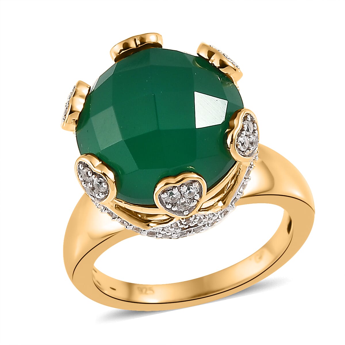 GP Amore Collection Premium Green Onyx and White Zircon Ring in Vermeil Yellow Gold Over Sterling Silver (Size 10.0) 9.25 ctw