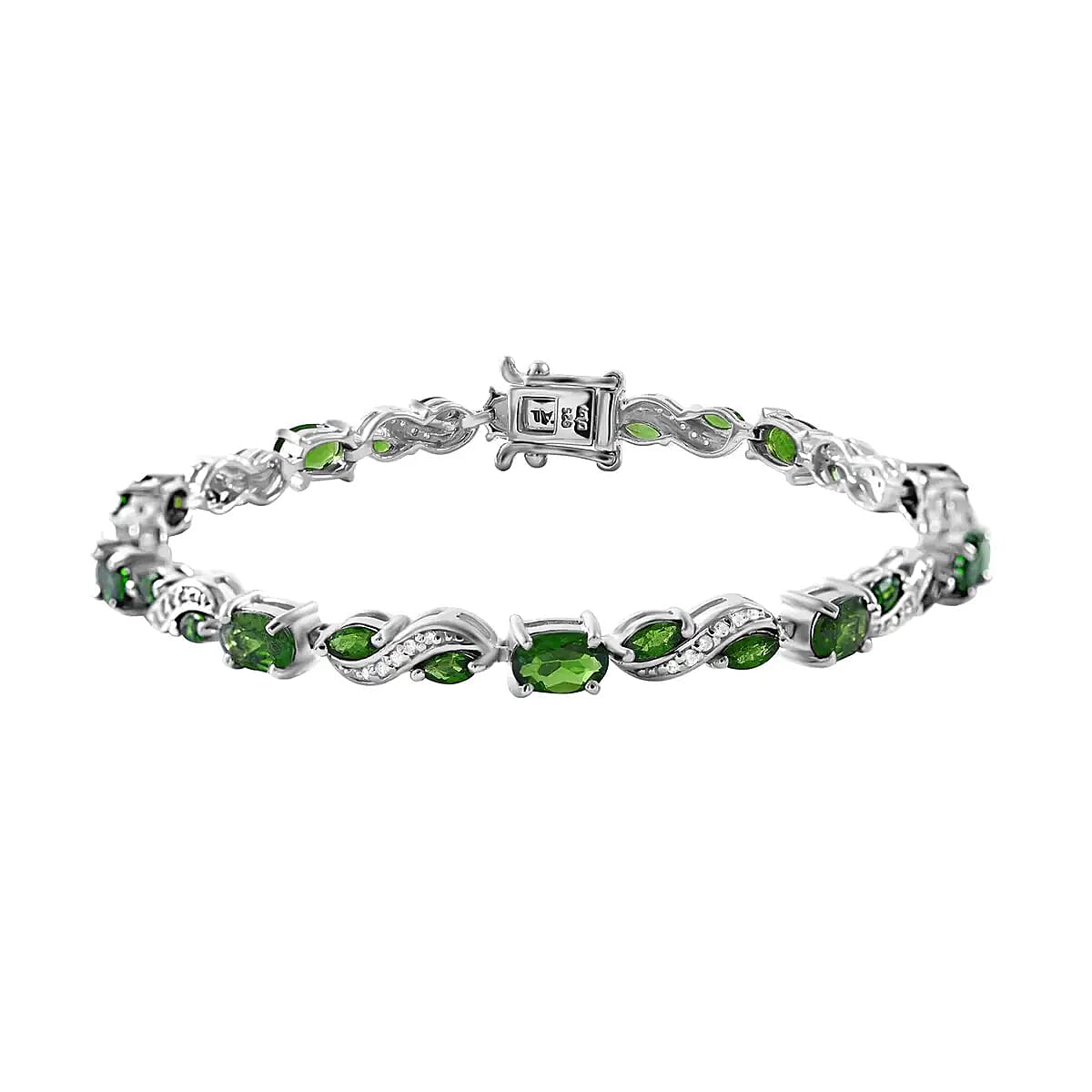 Natural Chrome Diopside and White Zircon Bracelet in Platinum Over Sterling Silver (7.25 In) 6.80 ctw