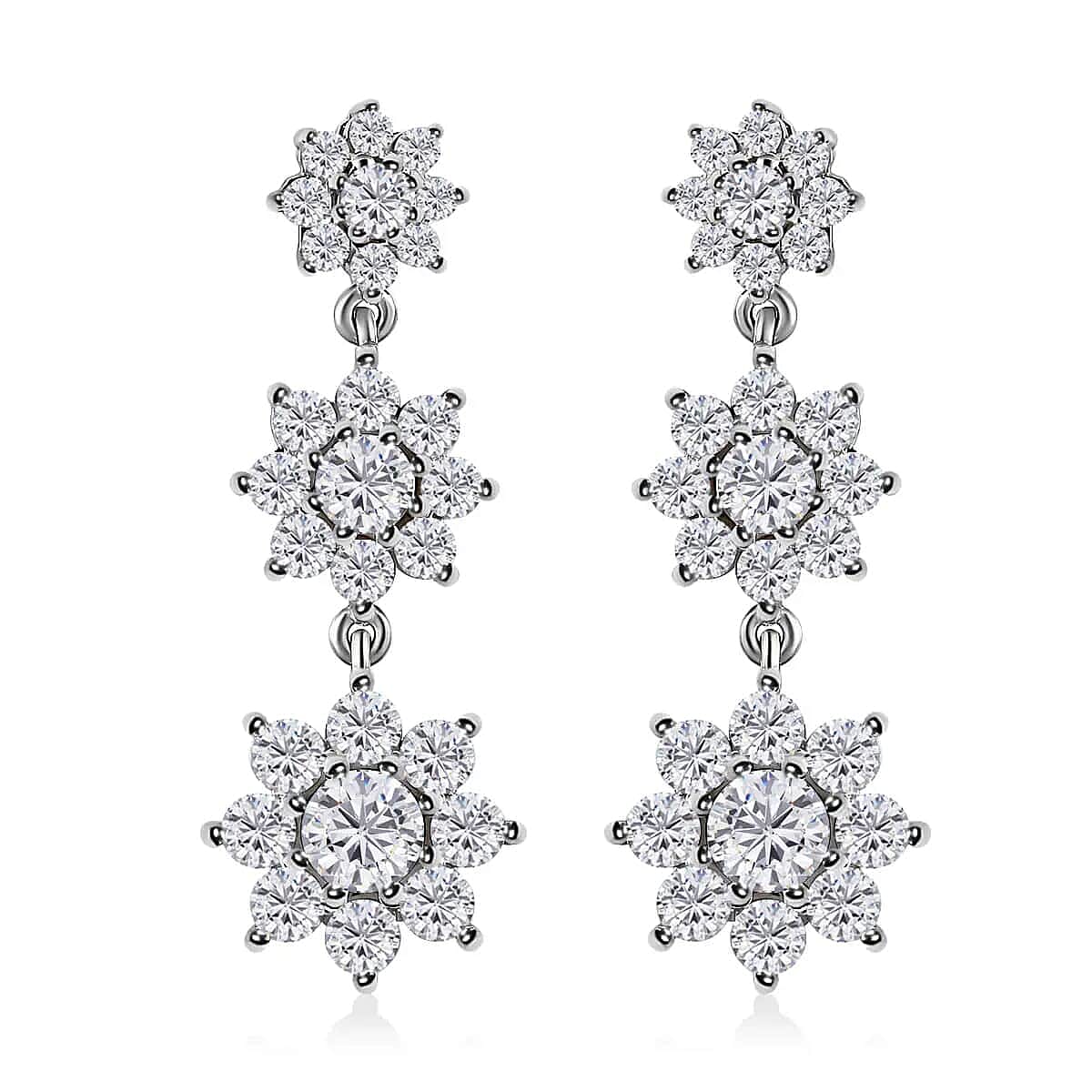 D'Joy Moissanite Floral Dangle Earrings Platinum Over Sterling Silver Earrings, Moissanite Floral Jewelry For Her 4.75 ctw