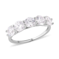 Simulated Diamond 5 Stone Ring in Rhodium Over Sterling Silver (Size 10.0) 3.80 ctw