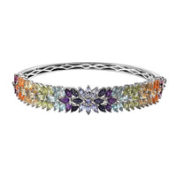Multi Gemstone Bangle Bracelet in Platinum Over Sterling Silver (7.25 In) 10.30 ctw
