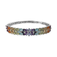 Multi Gemstone Bangle Bracelet in Platinum Over Sterling Silver (8.00 In) 9.35 ctw