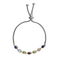 D'Joy Multi Gemstone Bracelet in Sterling Silver with Stainless Steel Bolo Chain 3.35 ctw