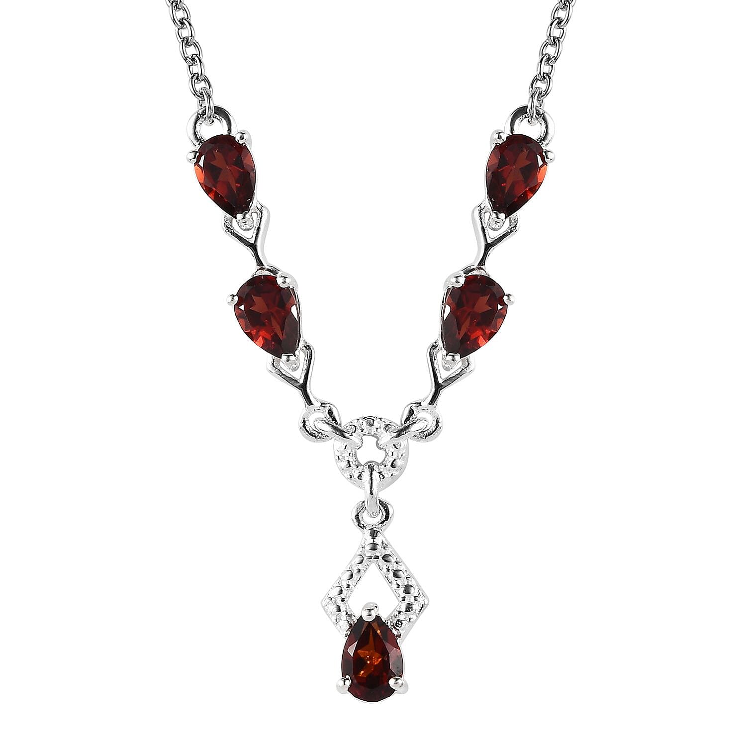Mozambique Garnet Necklace 18 Inches in Sterling Silver and Stainless Steel 2.35 ctw