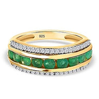 Kagem Zambian Emerald and White Zircon 1.44 ctw Band Ring in Vermeil Yellow Gold Over Sterling Silver (Size 11.5)