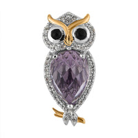 Premium Rose De France Amethyst and Multi Gemstone Owl Pendant in Vermeil Yellow Gold and Platinum Over Sterling Silver 3.40 ctw