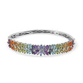 Multi Gemstone Bangle Bracelet in Platinum Over Sterling Silver (8.00 In) 9.65 ctw - Sticky add to cart bar
