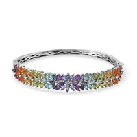 Multi Gemstone Bangle Bracelet in Platinum Over Sterling Silver (8.00 In) 9.65 ctw