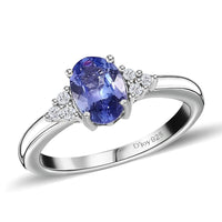 Tanzanite and White Zircon Ring in Platinum Over Sterling Silver 1.00 ctw