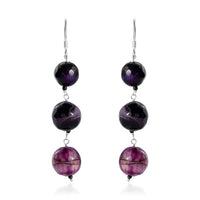 Blue Agate and Thai Black Spinel Dangle Earrings in Sterling Silver 75.85 ctw