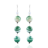 Green Agate , Black Spinel Earring Sterling Silver 75.85 ctw