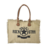 Khaki Color Tote Bag with Faux Leather Handle Strap (18.5"x10"x14.5")