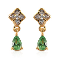 Premium Tsavorite Garnet and White Zircon Drop Earrings in Vermeil Yellow Gold Over Sterling Silver 0.50 ctw