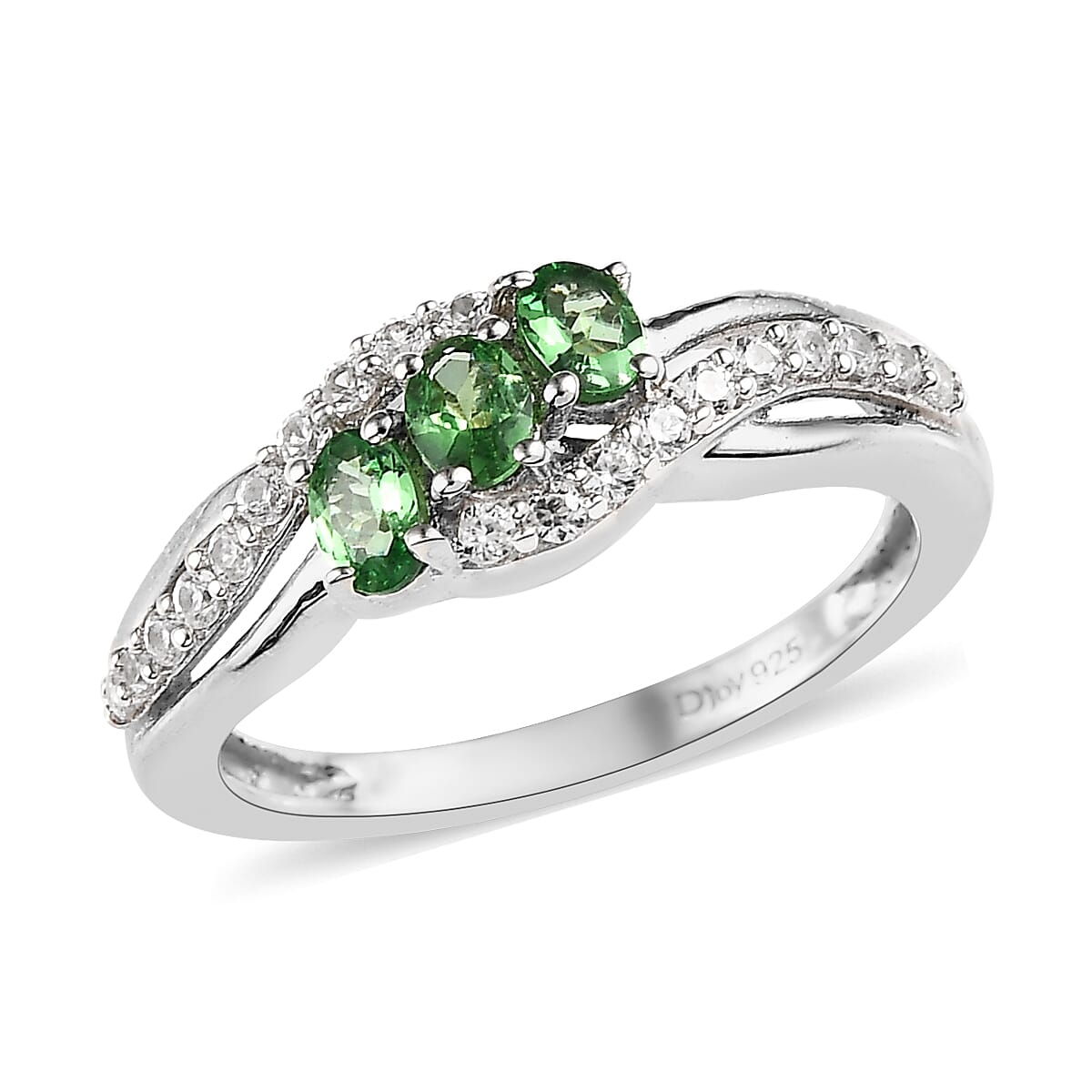 Premium Tsavorite Garnet and White Zircon Ring in Platinum Over Sterling Silver 0.85 ctw