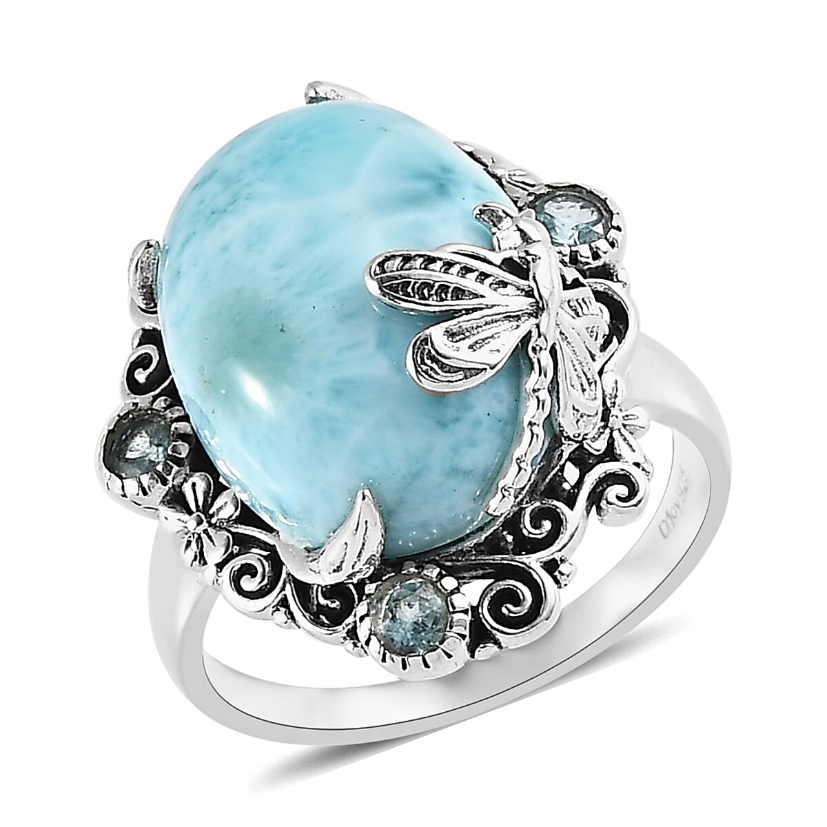 Artisan Crafted Larimar and Madagascar Paraiba Apatite Ring in Sterling Silver (Size 10.0) 10.65 ctw