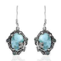 Artisan Crafted Larimar and Madagascar Paraiba Apatite Dragonfly Dangle Earrings in Sterling Silver 13.60 ctw