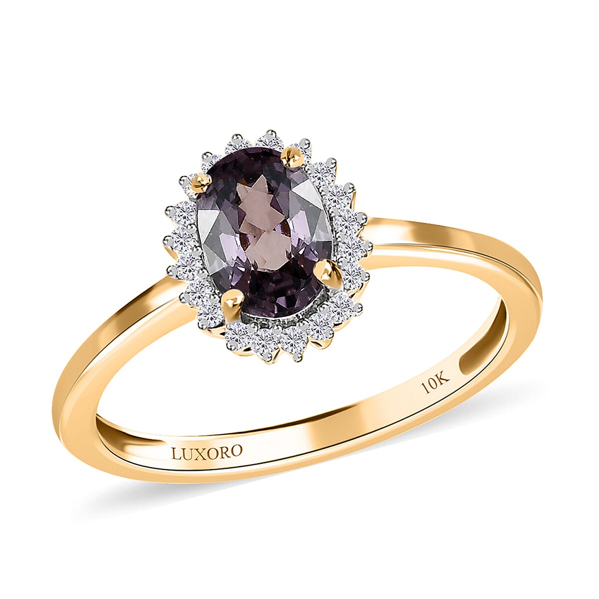 Luxoro 10K Yellow Gold Premium Tanzanian Lavender Spinel and Diamond Sunburst Ring (Size 10.0) 1.00 ctw