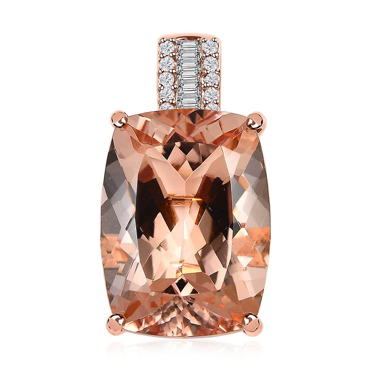 Luxoro 14K Rose Gold AAA Marropino Morganite and G-H I2 Diamond Pendant 10.00 ctw