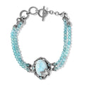 Artisan Crafted Larimar and Madagascar Paraiba Apatite Dragonfly Double-Row Toggle Clasp Bracelet in Sterling Silver (7.25 In) 48.60 ctw - Sticky add to cart bar
