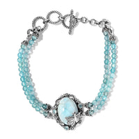 Artisan Crafted Larimar and Madagascar Paraiba Apatite Dragonfly Double-Row Toggle Clasp Bracelet in Sterling Silver (7.25 In) 48.60 ctw