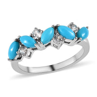 Premium Sleeping Beauty Turquoise and White Zircon 0.80 ctw Ring in Rhodium Over Sterling Silver (Size 7.0)