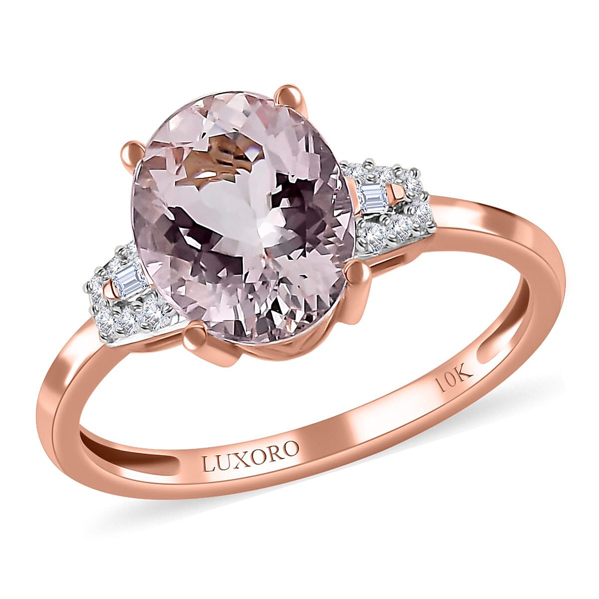 One Time Only Luxoro 10K Rose Gold Premium Pink Morganite, Diamond (G-H, I3) Ring (Size 10.0) 2.35 ctw