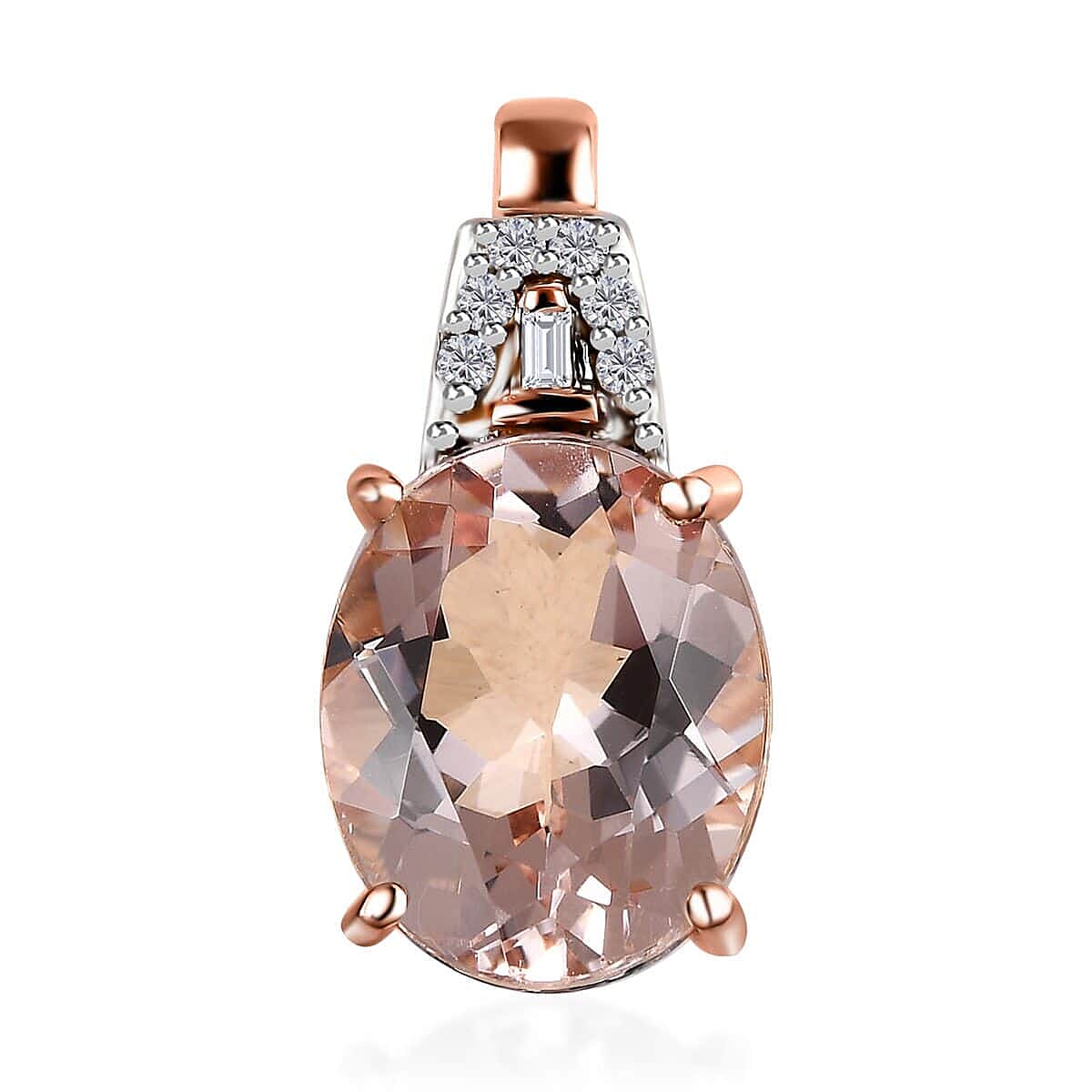 Luxoro 10K Rose Gold Premium Pink Morganite and G-H I3 Diamond Pendant without Chain 2.15 ctw