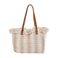 White and Khaki Polyester Tote Bag with Faux Leather Handle (18.11"x4.92"x12.60") - Sticky add to cart bar