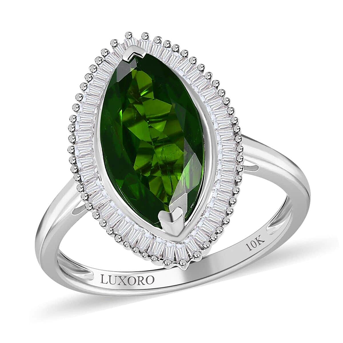 Luxoro 10K White Gold Premium Chrome Diopside and Diamond Halo Ring (Size 10.0) 2.85 ctw