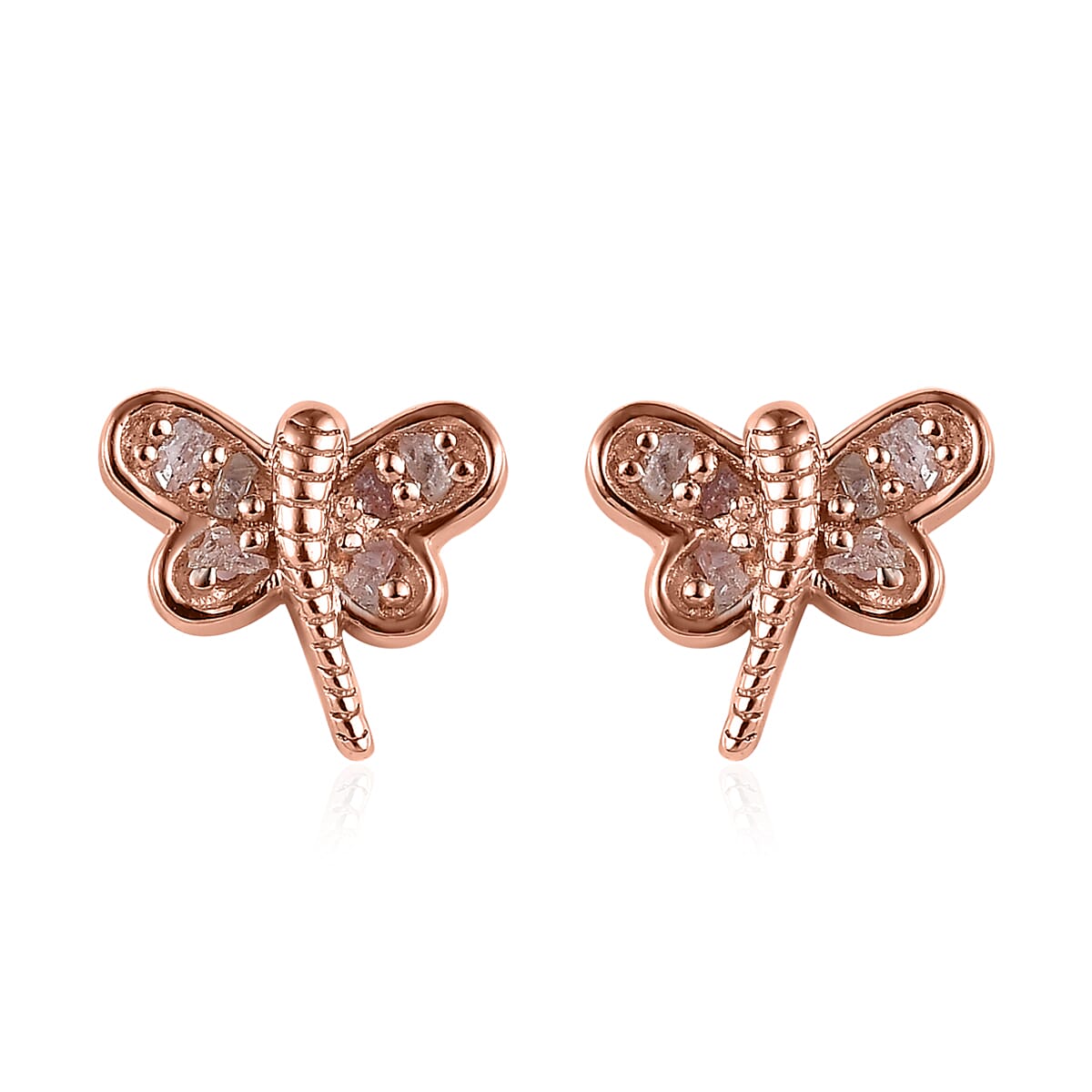 Uncut Natural Pink Diamond Dragonfly Earrings in Vermeil Rose Gold Over Sterling Silver 0.10 ctw