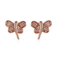 Uncut Natural Pink Diamond Dragonfly Earrings in Vermeil Rose Gold Over Sterling Silver 0.10 ctw