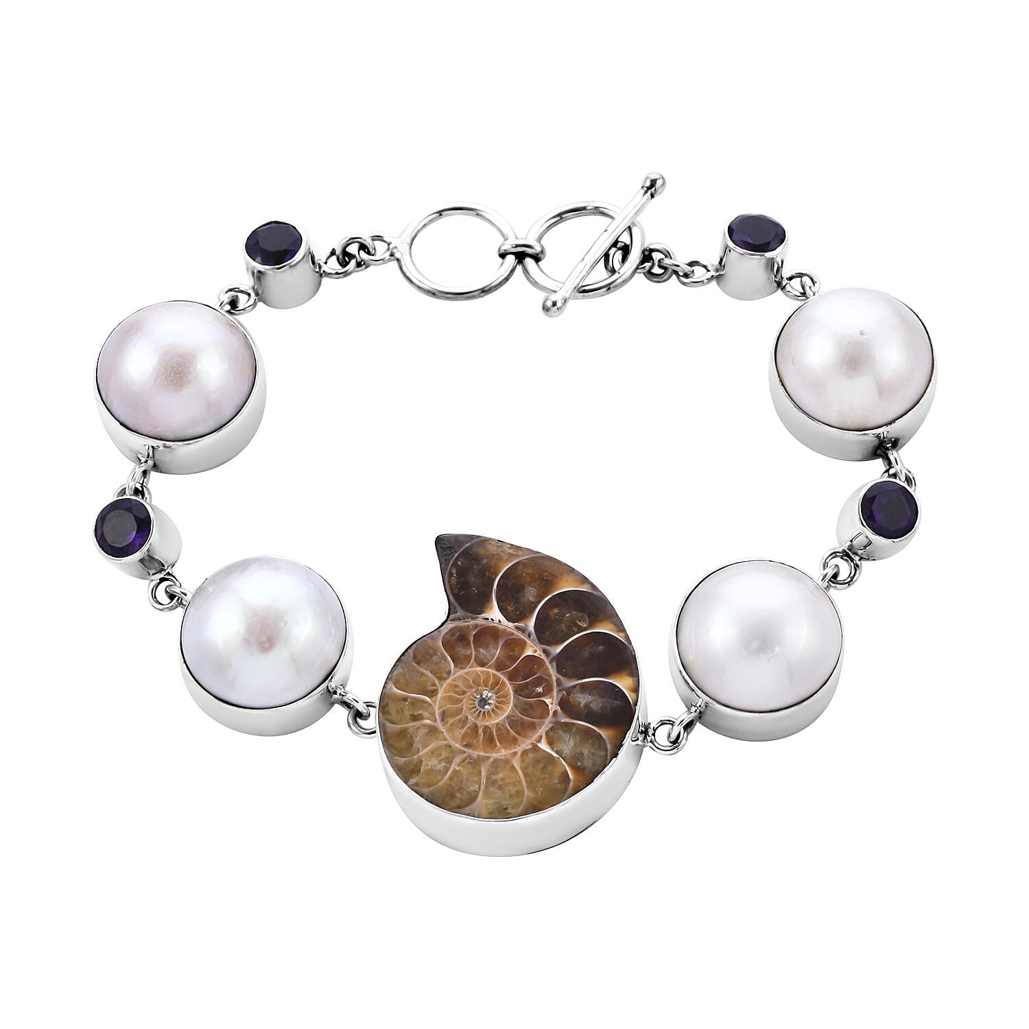 Bali Legacy Ammonite and Multi Gemstone Bracelet in Sterling Silver (7.25 In) 2.90 ctw