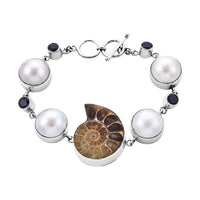 Bali Legacy Ammonite and Multi Gemstone Bracelet in Sterling Silver (7.25 In) 2.90 ctw