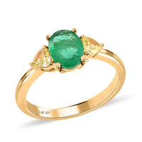 Modani 14K Yellow Gold Brazilian Emerald and Natural Yellow Diamond SI Ring 1.40 ctw (Del. 10-15 Days)