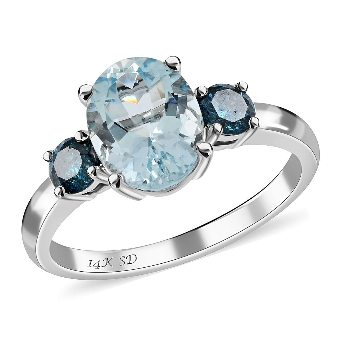 14K White Gold Mangoro Aquamarine and Blue Diamond Ring 2.20 ctw (Del. 10-15 Days)