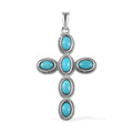 Mexican Turquoise Cross Pendant in Platinum Over Copper with Magnet 1.50 ctw - Sticky add to cart bar