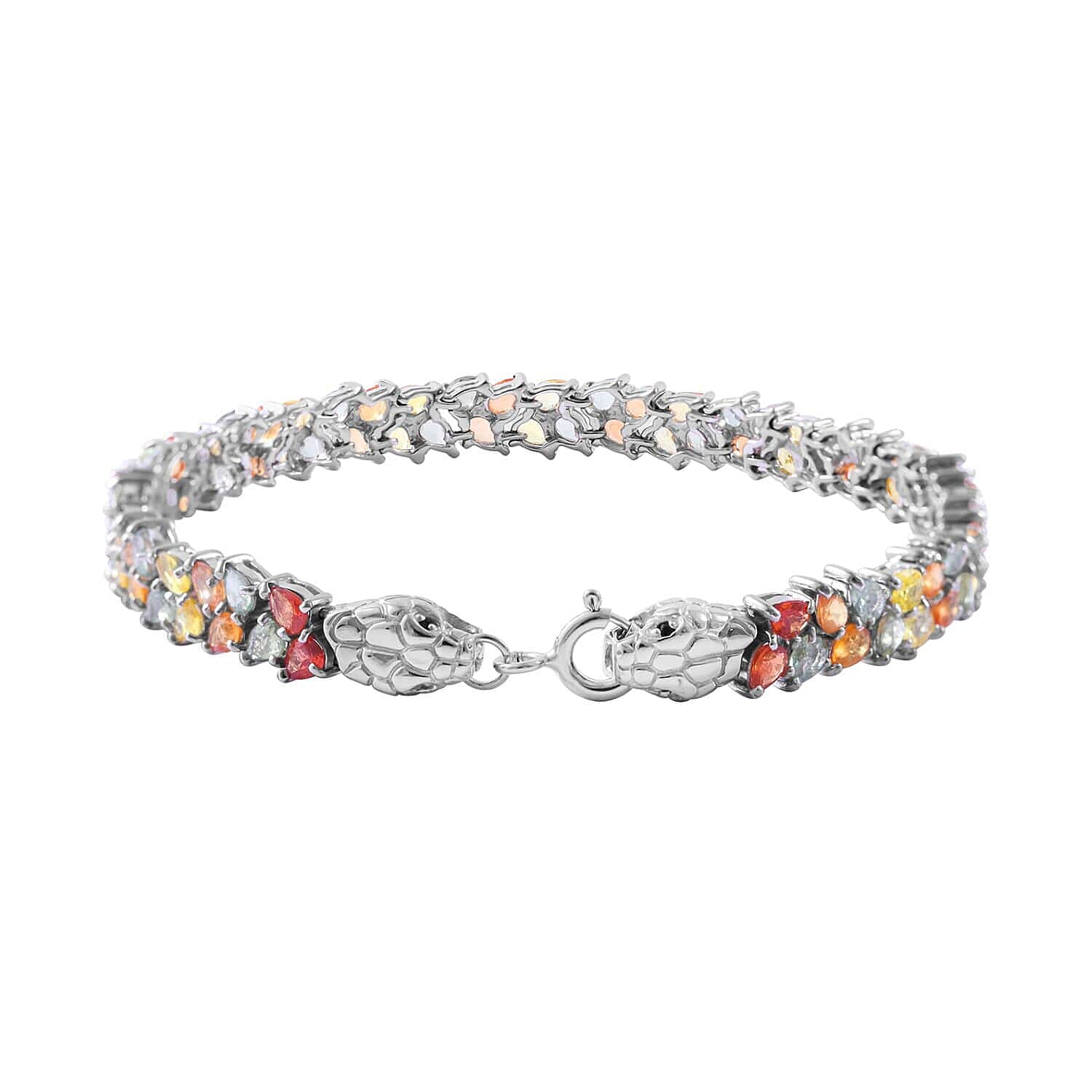 Multi Sapphire and Thai Black Spinel Snake Double-Row Bracelet in Platinum Over Sterling Silver (6.50 In) 15.85 ctw