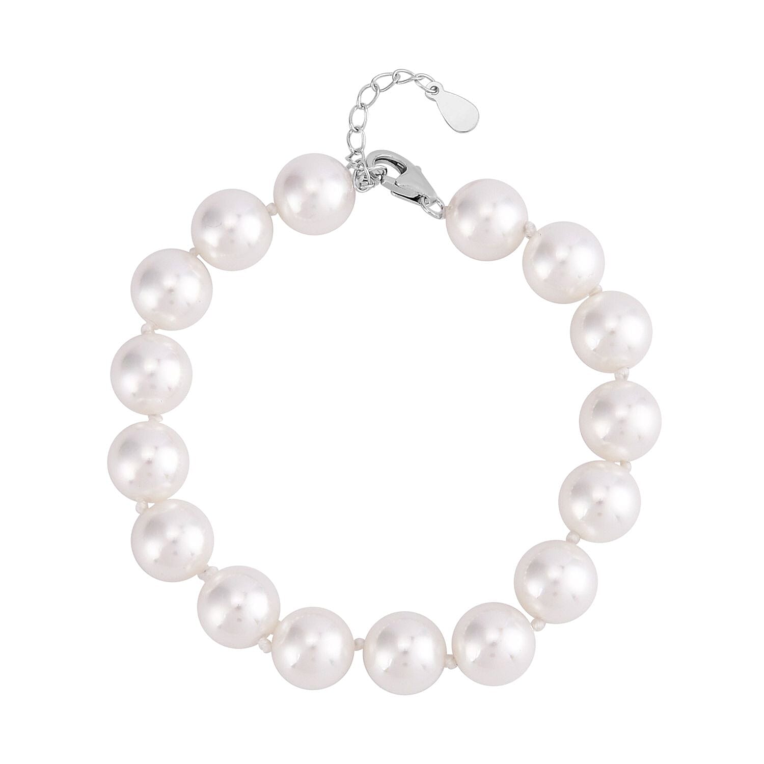 White Shell Pearl 9-11mm Bracelet in Rhodium Over Sterling Silver (7.5-8.5In)