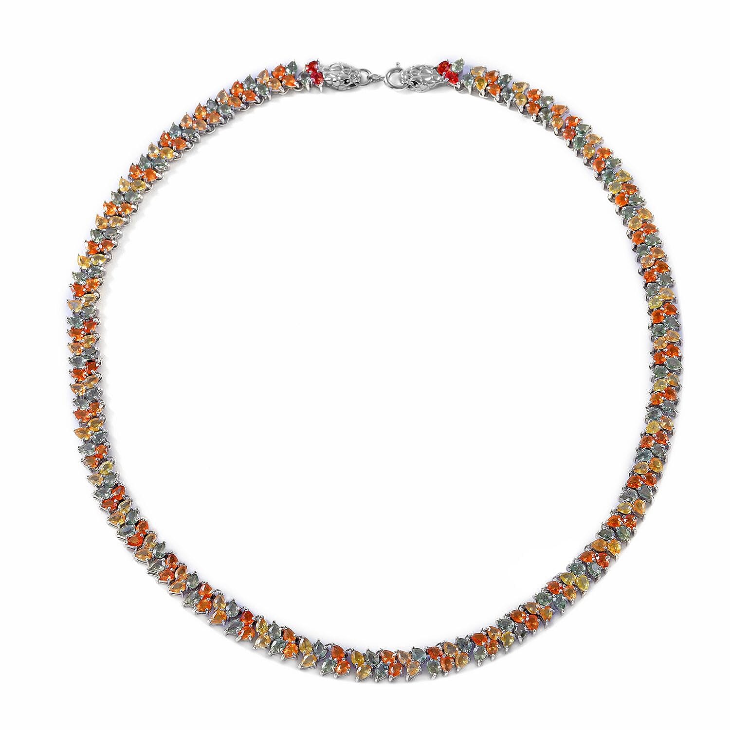 Multi Sapphire and Thai Black Spinel Snake Double-Row Necklace 18 Inches in Platinum Over Sterling Silver 47.40 ctw