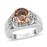 Morganique Quartz (Triplet) and White Zircon Men's Ring in Stainless Steel 4.00 ctw