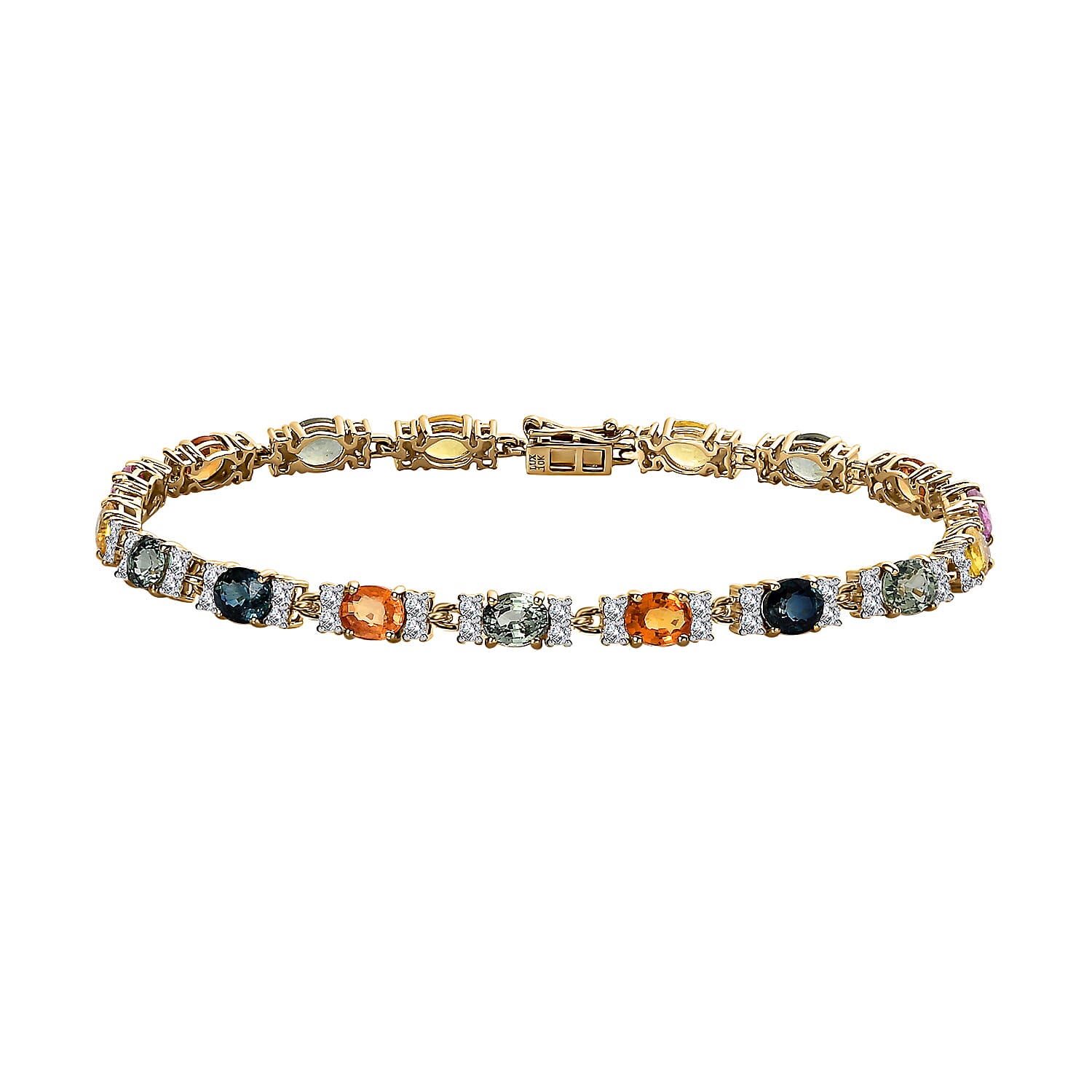 Luxoro 10K Yellow Gold Premium Multi Sapphire and Moissanite Bracelet (6.50 In) 4 Grams 8.50 ctw