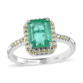 Iliana 18K White Gold AAA Kagem Zambian Emerald and S2 Natural Yellow Diamond Ring 4 Grams 1.35 ctw (Del. in 15-20 Days) - Sticky add to cart bar