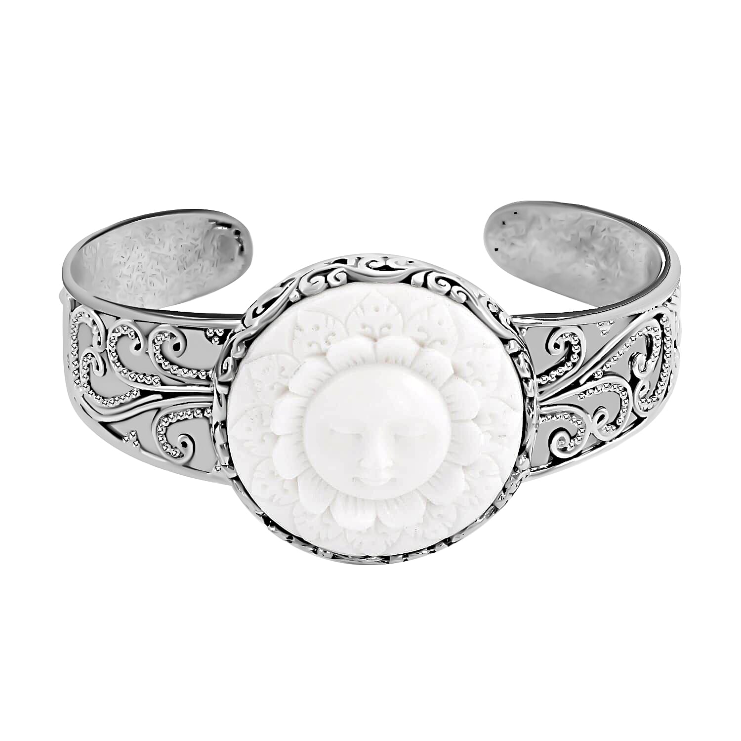 Bali Legacy Carved Bone Cuff Bracelet in Sterling Silver (7.50 In)